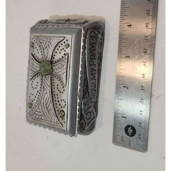 Vtg Spiritual Harvest "Lord Hear My Prayer" Box W/ Lid Silver Color Green Trim - Picture 10 of 12